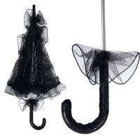 Schirm mit Spitze und Rüschen schwarz