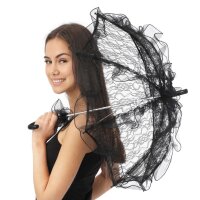 Schirm mit Spitze und Rüschen schwarz