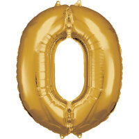Folienballon gold als Zahlenballon 86cm Zahl: 0
