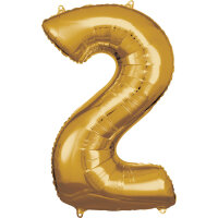 Folienballon gold als Zahlenballon 0 bis 9 86cm Zahl: 2