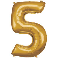 Folienballon gold als Zahlenballon 0 bis 9 86cm Zahl: 5