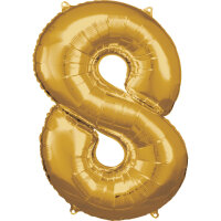 Folienballon gold als Zahlenballon 0 bis 9 86cm Zahl: 8