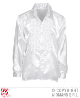 Disco Rüschenhemd weiß 70 er Jahre aus Satin...
