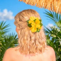 Hawaii Hibiscusblüten Haarspange gelb