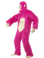 Gorilla Kostüm Plüsch mit Maske Handschuhen und Füssen Neon Pink