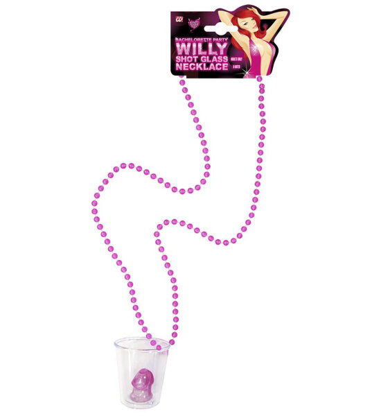 Shot Glas mit Kette in pink für Junggesellenabschied und Hen night Party