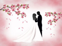 100 Ballonflugkarten Hochzeitspaar unter Kirschlüten