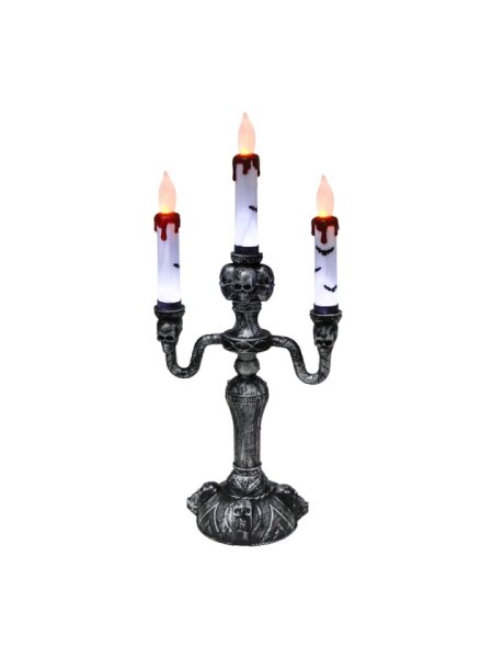 Kerzenständer mit Totenschädeln und blutenden Kerzen