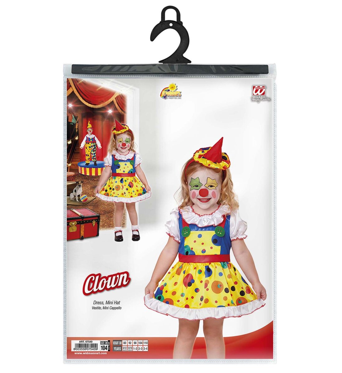 Boland 4-teiliges Clown-Kostüm Für Kinder – Größe 110 (ca. 3–4 Jahre), Buntes Faschingskostüm Mit Jacke, Hose, Plüschhut Und Fliege – Ideal Für Karneval Und Mottopartys